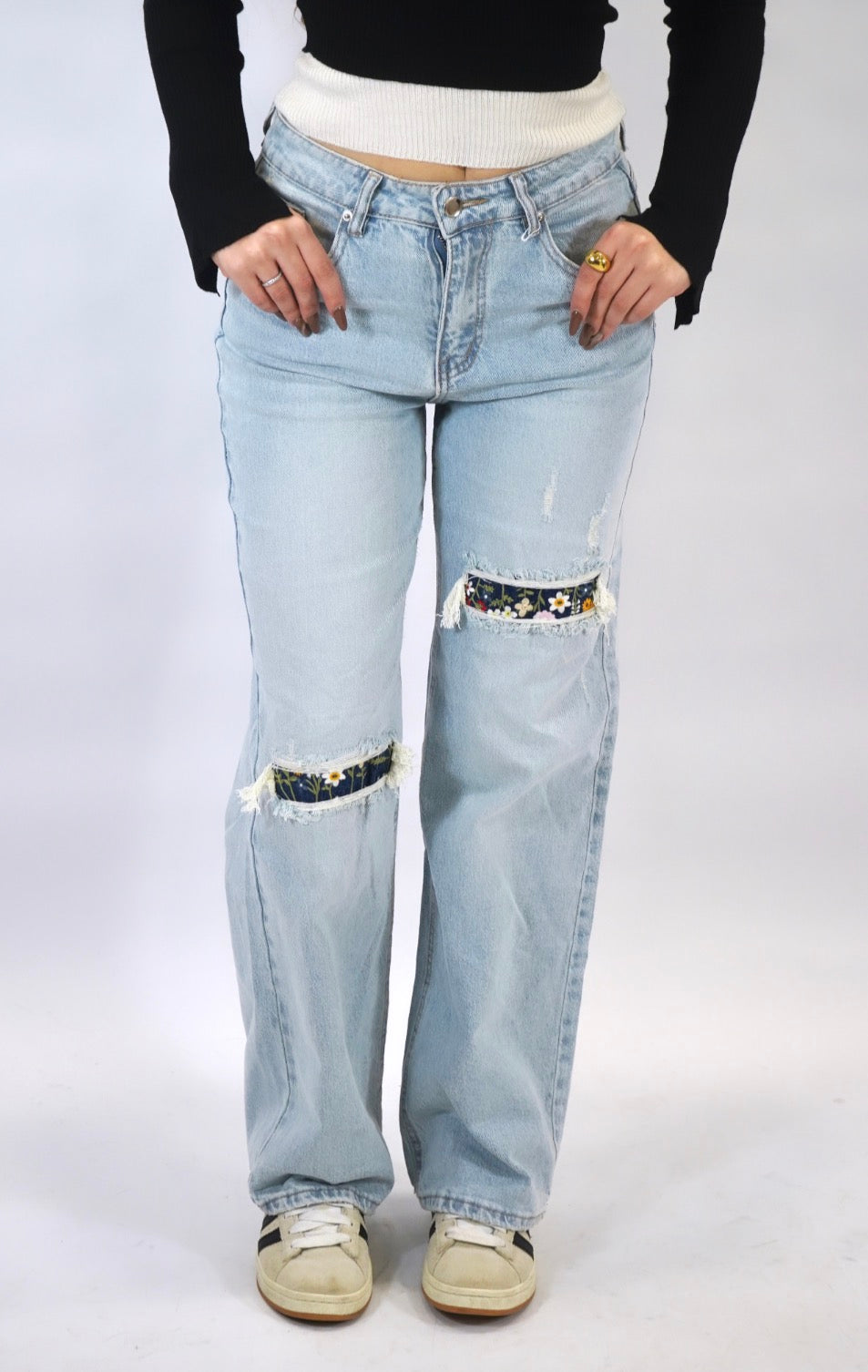 jeans split flowers