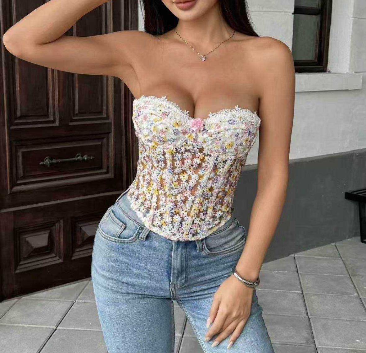 Top corsetto multi flowers
