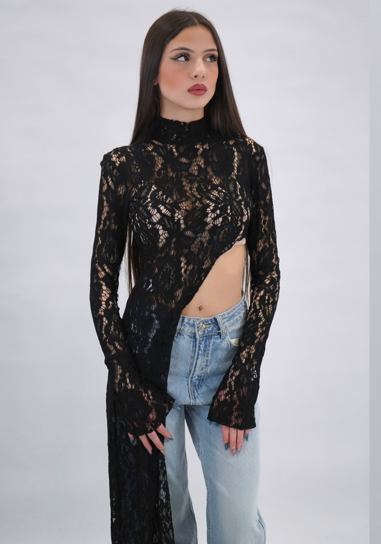 maglia long pizzo black