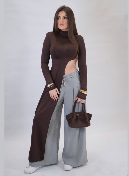 Maglia long lupetto brown