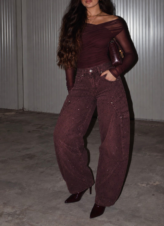 Jeans semi ballon diamond wine