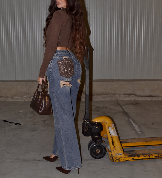 Jeans swaroski tisk choco