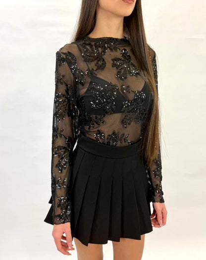 Maglia velata glitter flowers