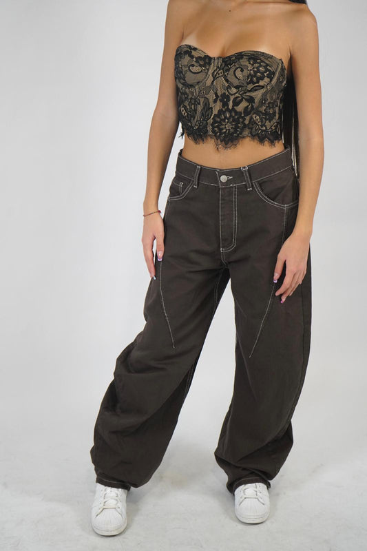 jeans denim ballon CHOCOLATE