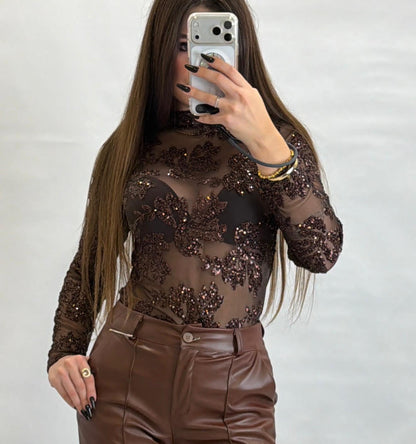 Maglia velata glitter flowers