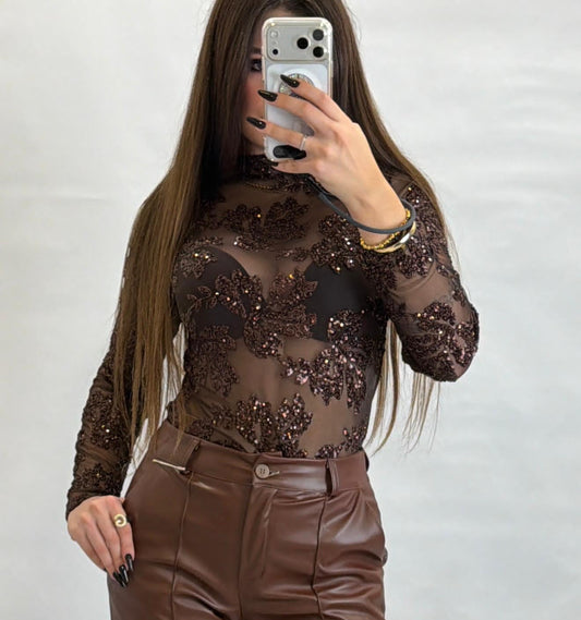 Maglia velata glitter flowers