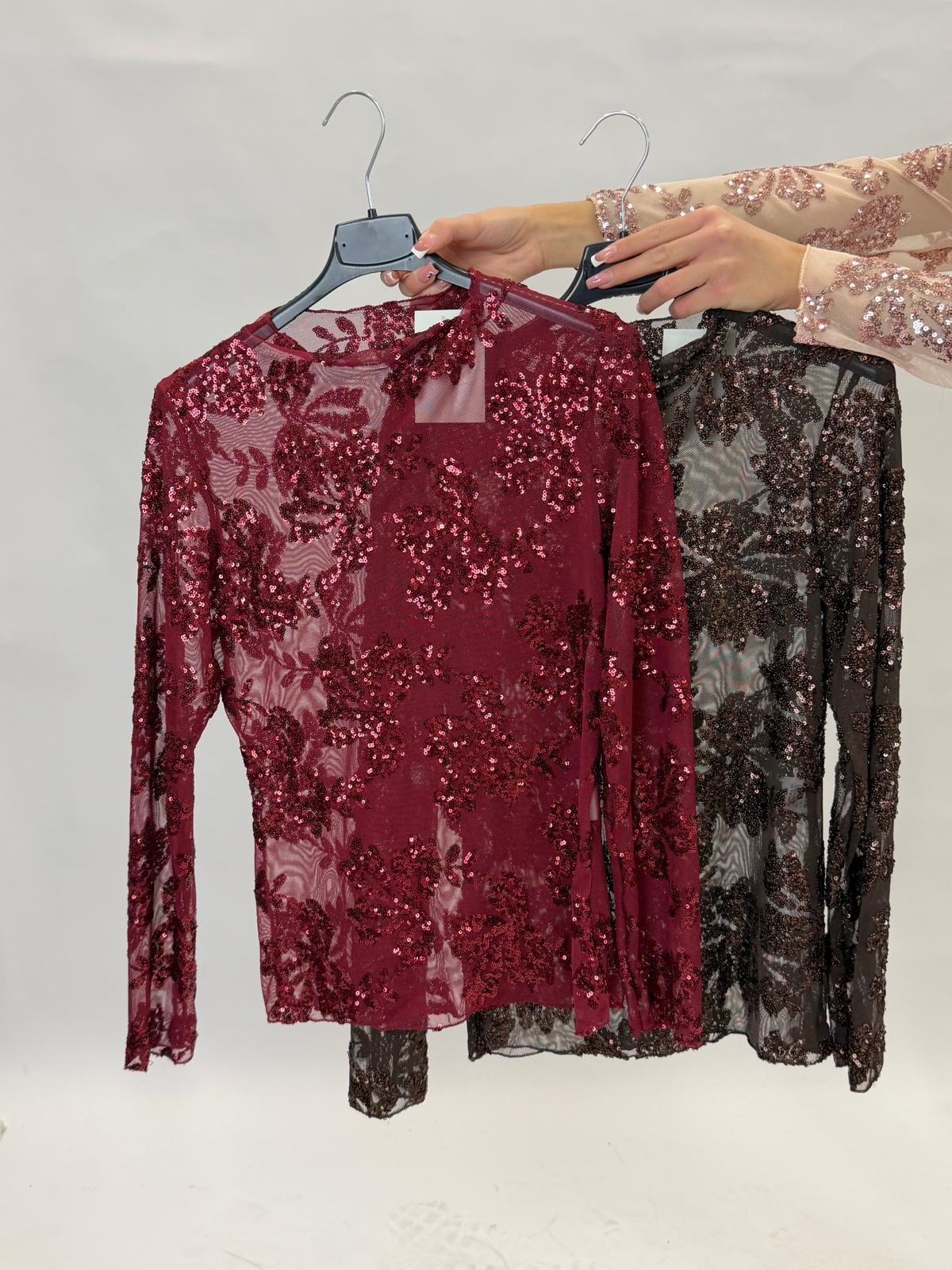 maglia velata glitter flowers