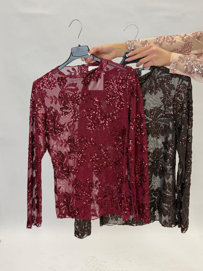 Maglia velata glitter flowers